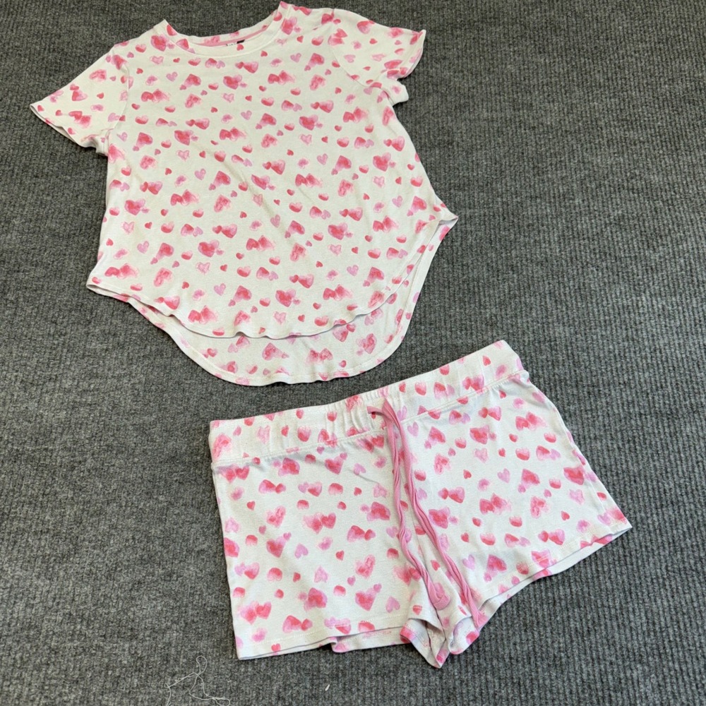 Jaclyn Intimates Pajama Set 2 Pc Pink Heart Print White Women's M